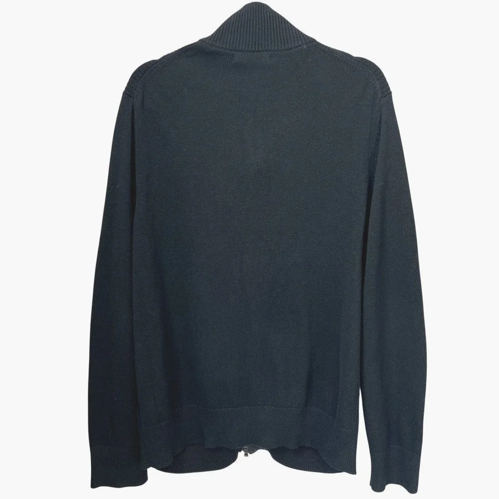 Banana Republic Black Full Zip Mock Neck Sweater Men XL Modern Rib Jacket Preppy